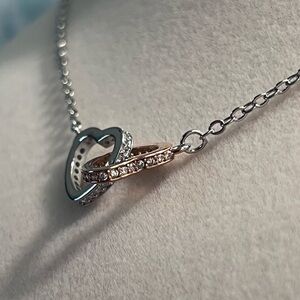 Silver & Rose Gold Tone Heart Necklace — New in Box 💕